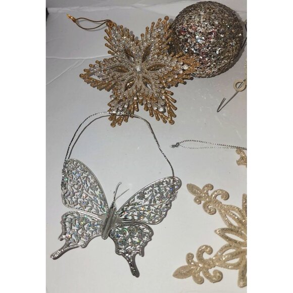 Set Of 12 Glittery Christmas Ornaments - Snowflakes Balls & Angel Decorations - Picture 14 of 16